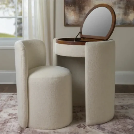 ZEVORA – Off-White Bouclé Vanity Table