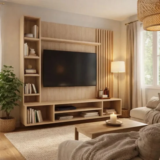KROSS – Oak Brown Slatted Media Wall Unit